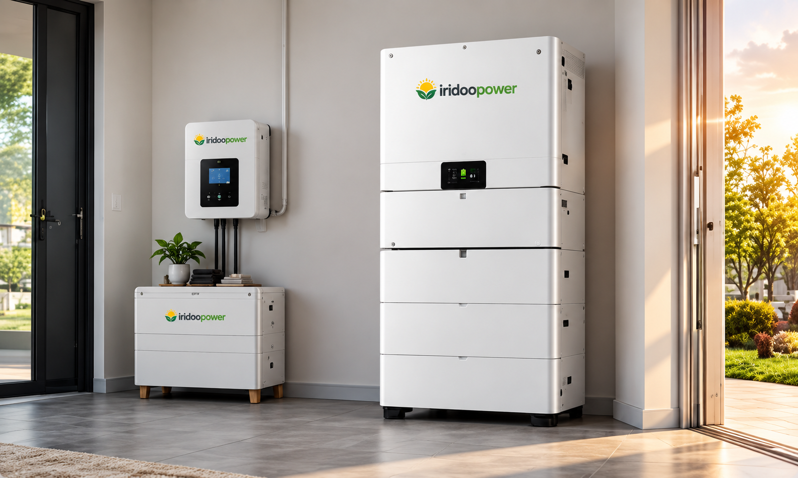 Iridoo Power stacked home battery storage system and wall-mounted inverter